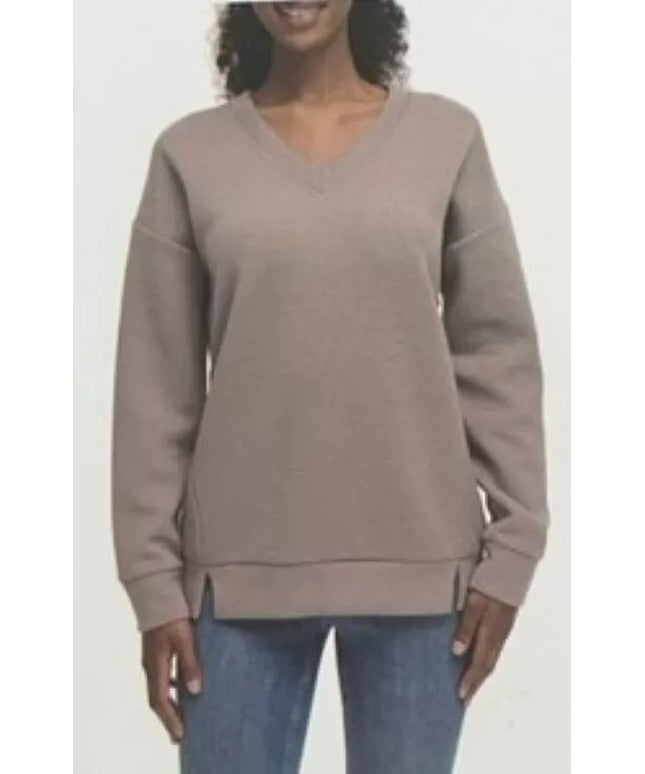 SIZE: XXL - Marc New York Women's V Neck Long Sleeve Textured Top, Color: Taupe