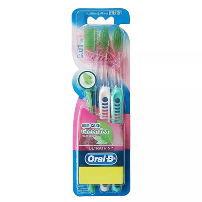 Oral-B Green Tea Gum Toothbrush Ultra Thin Deep Clean Care Extra Gentle Soft X 3