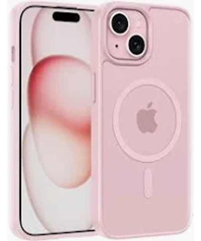 Cellphone case Magnetic Case for iPhone 15 6.1-Inch Compatible with MagSafe, Shockproof Phone Bumper Cover, Solid Color Matte TPU Frame, Anti-Scratch Clear Back (Pink)