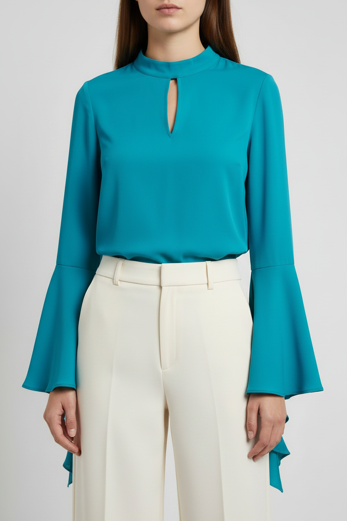 Clearance of Guess Blouse – Women's Teal Keyhole – Bell Ruffle Sleeves