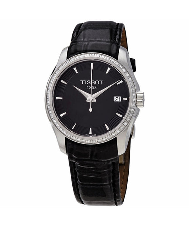 Tissot Women's Swiss Couturier Diamond (1/3 Ct. T.w.) Black Leather Strap Watch 32mm - Black