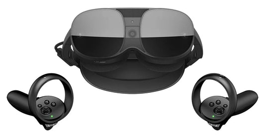 HTC Vive XR Elite headset with two controllers, front view