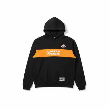 NRL Wests Tigers black hoodie with orange chest band