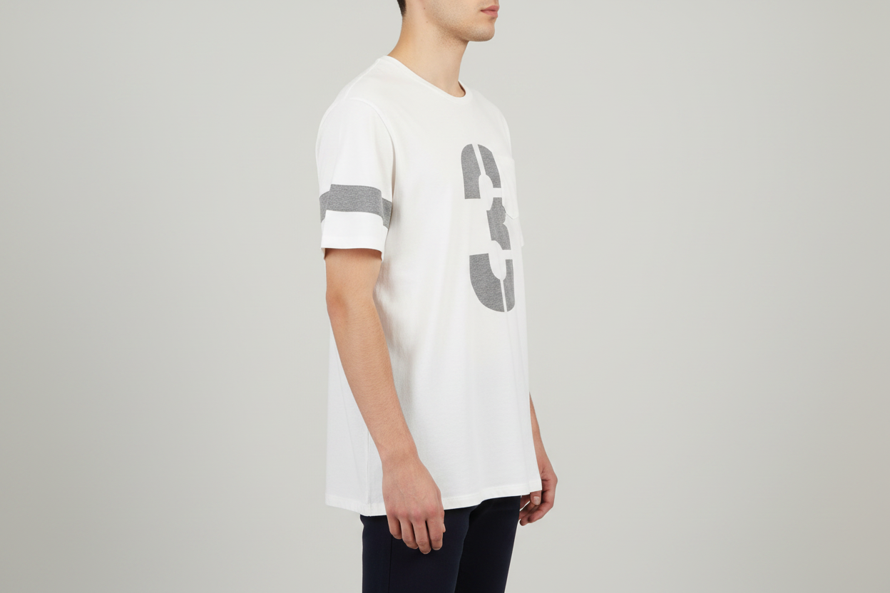 White "3" Tee — Side