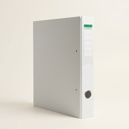 Amest white laminated lever arch folder closed, side view