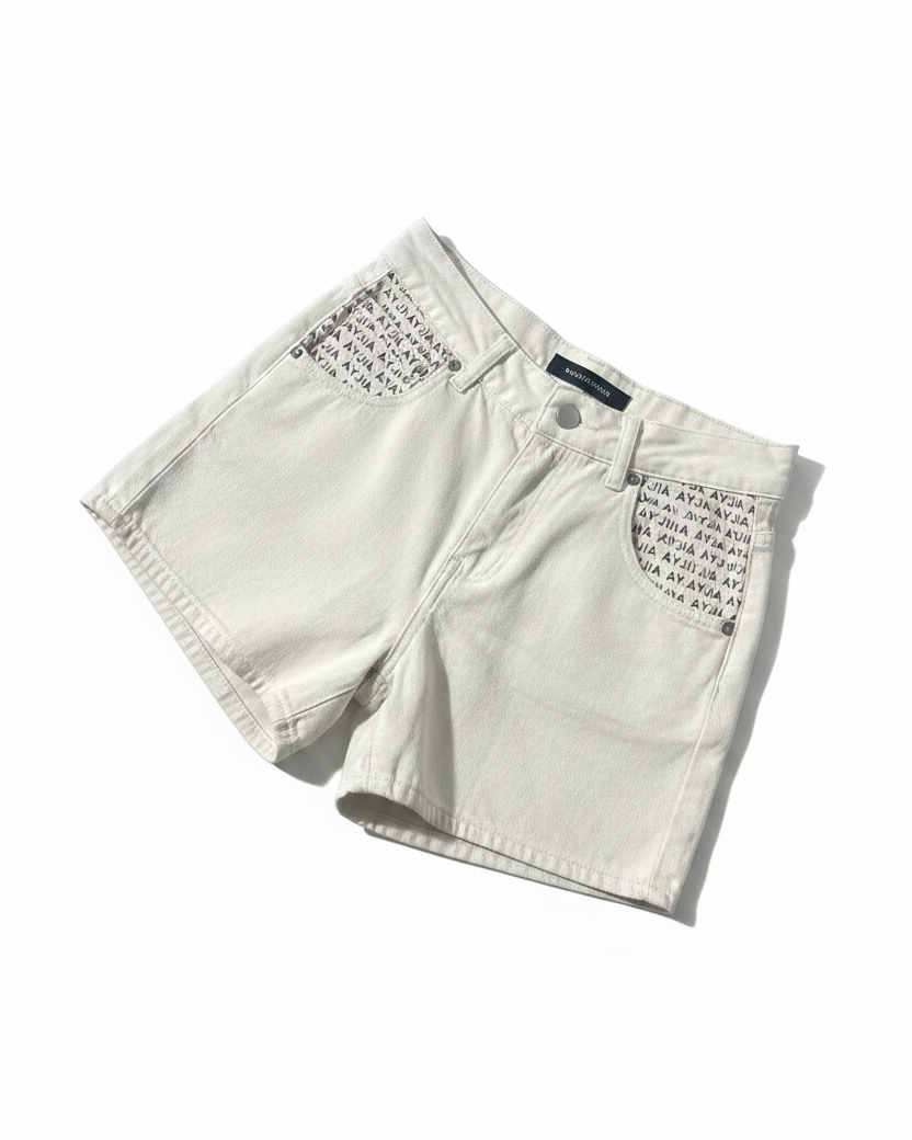 White Denim Shorts - Side