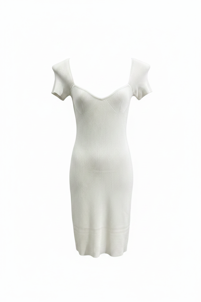 Diyana Secret white ribbed dress, front