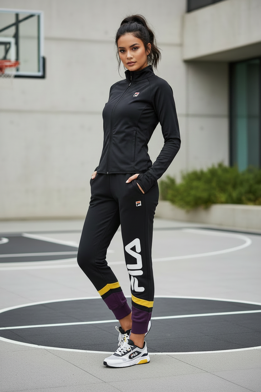 Woman wearing Fila Jogger with covered midriff