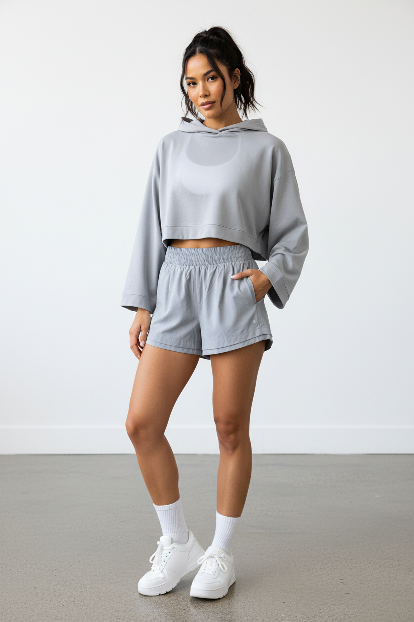 Woman Wearing Grey Athletic Shorts