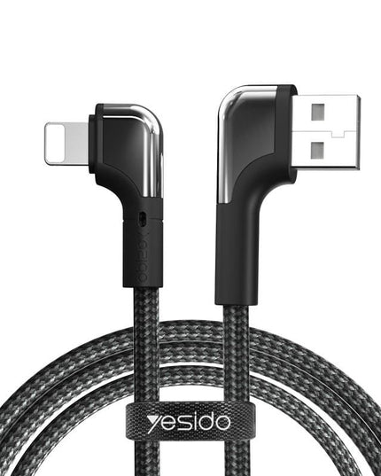 Yesido Game Cable USB-A / Lightning Nylon Angled Cable, 12W 2.4A, Black