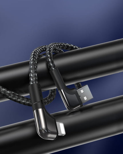 Yesido Game Cable USB-A / Lightning Nylon Angled Cable, 12W 2.4A, Black